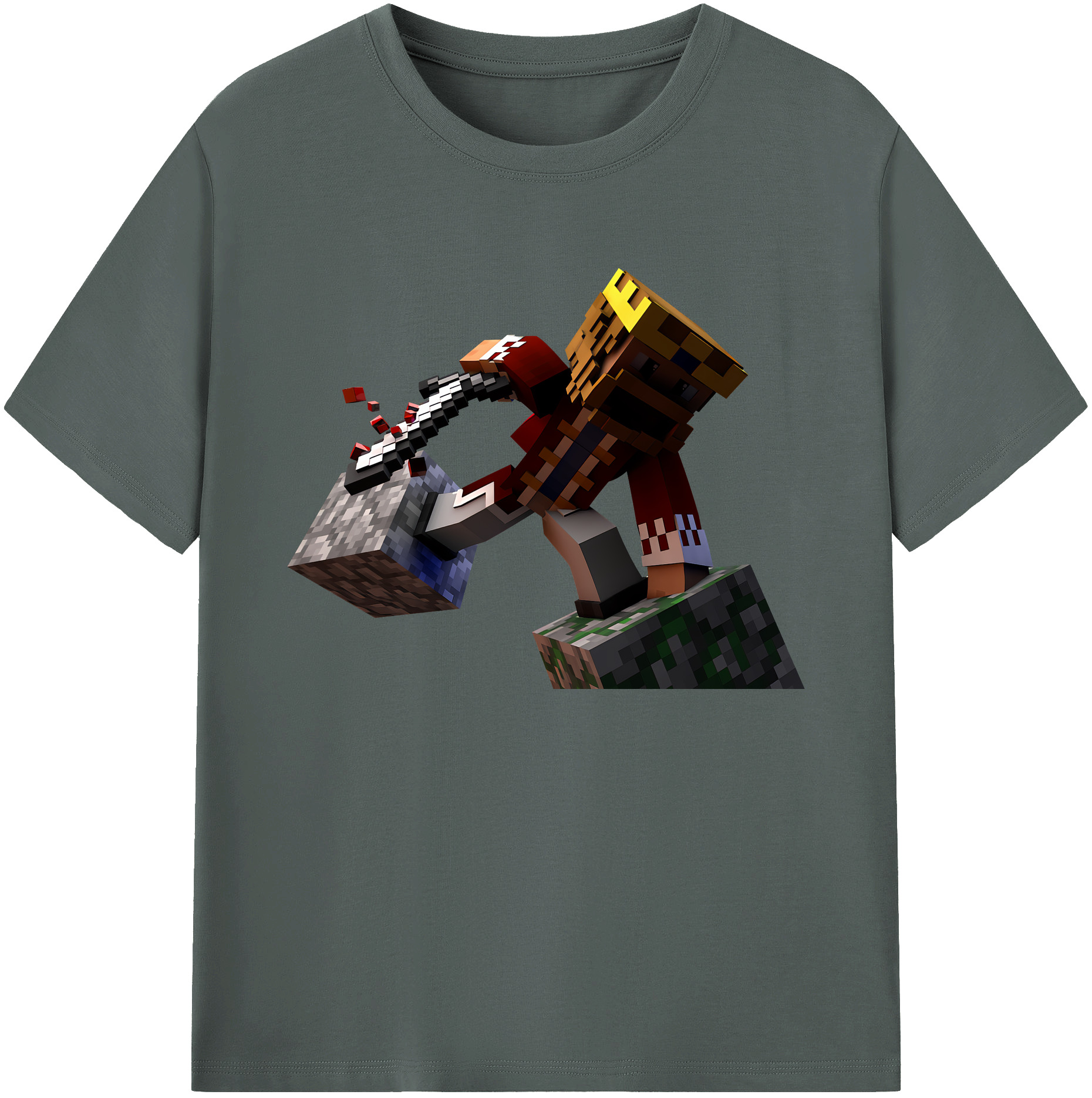 （画像用） マインクラフト ブロックの世界 Minecraft MC Block world 綿100％ メンズ半袖Tシャツ｜肌触りやわらか＆通気性